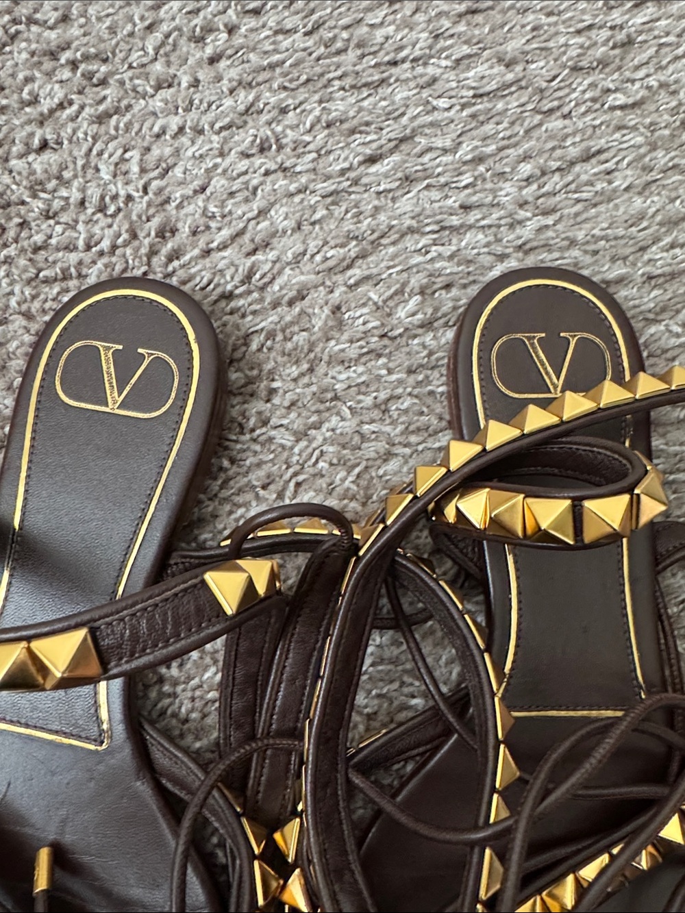Valentino Garavani Brown Leather Rockstud No Limit Sandals - Picture 5 of 8
